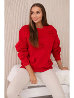Bavlnená zateplená mikina s ozdobnými mašľami Červená