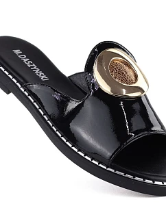 Dámske čierne lakované žabky so zdobením M.Daszynski MR2266-5