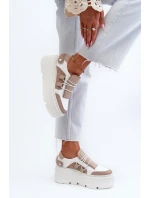 Zazoo 1833 Sneakersy Damskie Skórzane Na Masywnej Podeszwie Beżowo-Białe