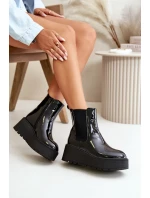 Lakierowane Botki Damskie Na Platformie I Koturnie Ocieplane Czarne Wloedia