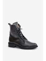 Zazoo 2955 Lakierowane Botki Workery Ze Złotym Detalem Na Języku Czarne