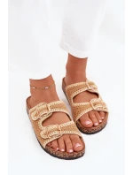 Szydełkowe Klapki Damskie Ze Złotymi Klamrami Camel Fenira