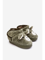 Detské zateplené papuče s medvedíkom, zelené Eberra