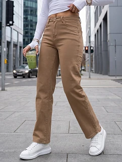 Dámske džínsy s vysokým pásom a klasickým strihom v kamelovej farbe FashionStreet UY3095