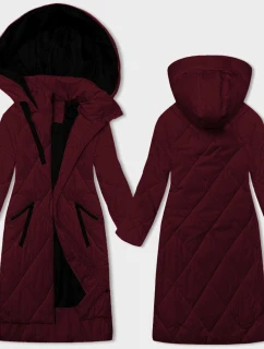Dámska dlhá zimná bunda bordová (5M3168-1)