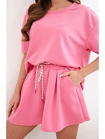 Dámske viskózové maslové šortky s krátkym rukávom a vysokým pásom ružové