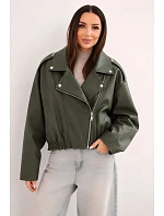 Dámska bunda z ekokože na zips v khaki farbe