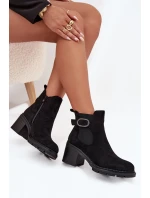 Ocieplane Botki Damskie Na Słupku Z Ozdobną Klamrą Czarne Melara