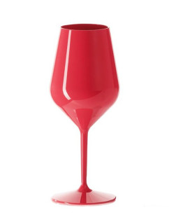 Červená nerozbitná plastová sklenice na víno 470 ml