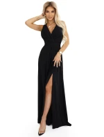 587-1 MONIQUE dlhé exkluzívne šaty s výstrihom a rozparkom na nohách - ČIERNE s trblietkami 587-1 MONIQUE dlhé exkluzívne šaty s výstrihom a rozparkom na nohách - ČIERNE s trblietkami