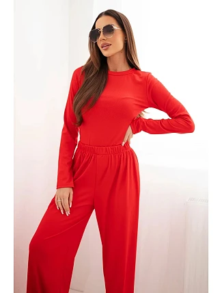 Dámska súprava z viskózy s blúzkou a širokými nohavicami červená