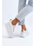Damskie Skórzane Sneakersy Na Platformie CheBello 4367 Białe