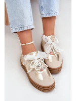 Sneakersy Damskie Na Platformie Z Ozdobami Beżowo-Złote Vinness