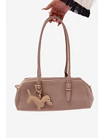 Kabelka z imitace semiše s přívěskem jezevčík béžová Noely
