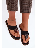 Dámské ploché žabky Černé Eko semiš Selvessa