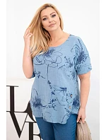Dámske bavlnené Plus veľkosť blúzka s krátkymi rukávmi a vreckom Denim Dámske bavlnené Plus veľkosť blúzka s krátkymi rukávmi a vreckom Denim