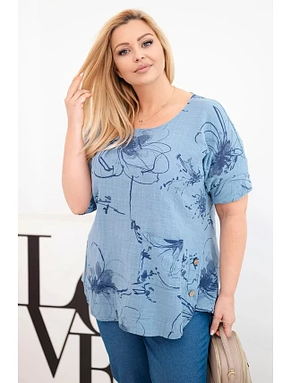 Dámske bavlnené Plus veľkosť blúzka s krátkymi rukávmi a vreckom Denim Dámske bavlnené Plus veľkosť blúzka s krátkymi rukávmi a vreckom Denim