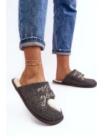 Damskie Klasyczne Kapcie Wsuwane Ocieplane Szare Mabira