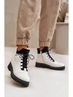 Botki Damskie Ocieplane Z Niską Cholewką Eko Skórzane Białe