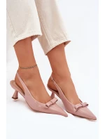 Lakierowane Sandały Na Szpilce Z Kokardką Nude Naylna