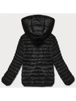 Čierna dámska prešívaná bunda s kapucňou (B0128-1) Čierna dámska prešívaná bunda s kapucňou (B0128-1)