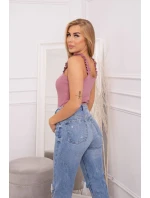 Tmavo ružová nariasená blúzka bez ramienok