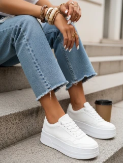 Biele dámske tenisky na hrubej podrážke z imitácie kože FashionStreet ZY1421