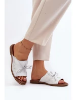 Zazoo 2659 Skórzane Klapki Damskie Srebrne