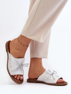 Zazoo 2659 Skórzane Klapki Damskie Srebrne