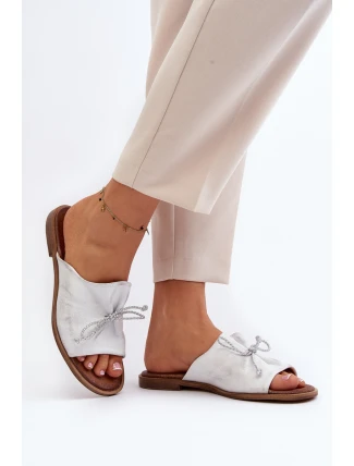 Zazoo 2659 Skórzane Klapki Damskie Srebrne