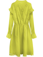 Bavlnené dámske šaty v limetkovej farbe s výšivkou (303ART)