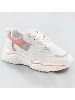 Bielo-ružové dámske sneakersy s brokátovými vsadkami (LU-2)