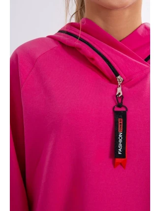 Tunika na zips s kapucňou Oversize fuchsiová
