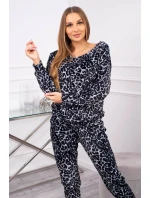 Velúrová súprava v čiernej farbe s leopardím potlačou Velúrová súprava v čiernej farbe s leopardím potlačou