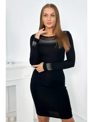 Pletené šaty s malým vzorom čierny