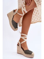 Wiązane Damskie Sandały Na Koturnie Czarne Josephine