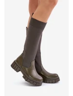 Kozaki Z Elastyczną Cholewką Na Płaskim Obcasie Ciemnozielone Mesidra