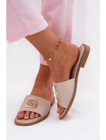 Pantofle z přírodní kůže Ploché podpatky Ozdoba S.Barski KV61-6019 Nude