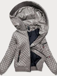 Krátka béžová prešívaná bunda so sťahovacími lemami (7261)