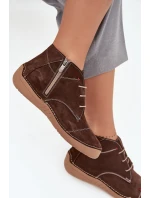 Skórzane Półbuty Damskie Z Przeszyciami Na Zamek Artiker 57C2117 Brązowe