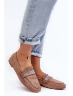 Damskie Mokasyny Z Cyrkoniami Jasnobrązowe Ralrika