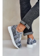 Zamszowe Wzorzyste Buty Sportowe Na Platformie Z Brokatem D&A LR51-635 Niebieskie