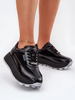 Skórzane Damskie Sneakersy Na Platformie Big Star RR274873 HI-POLY SYSTEM Czarne