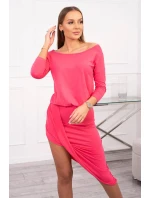 Asymetrické šaty, 3/4 rukávy, malinová farba