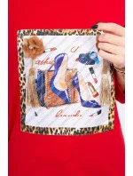 Blúzka s 3D grafikou a zdobenými volánikmi červená Blúzka s 3D grafikou a zdobenými volánikmi červená