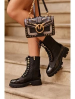 Ocieplane Botki Workery Na Płaskim Obcasie Czarne Saranema