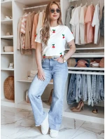 Dámske bavlnené tričko v čerešňovej farbe CHERETTE, biele, FashionStreet RY2848 Dámske bavlnené tričko v čerešňovej farbe CHERETTE, biele, FashionStreet RY2848