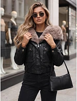 Dámska zimná kožená bunda s kožušinou, čierna, FashionStreet TY5978 Dámska zimná kožená bunda s kožušinou, čierna, FashionStreet TY5978