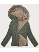 Béžovo-khaki obojstranná krátka bunda s kapucňou (B8181-101011)