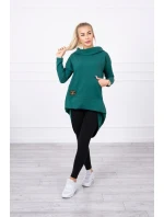 Mikina s kapucňou s dlhým chrbtom zelená